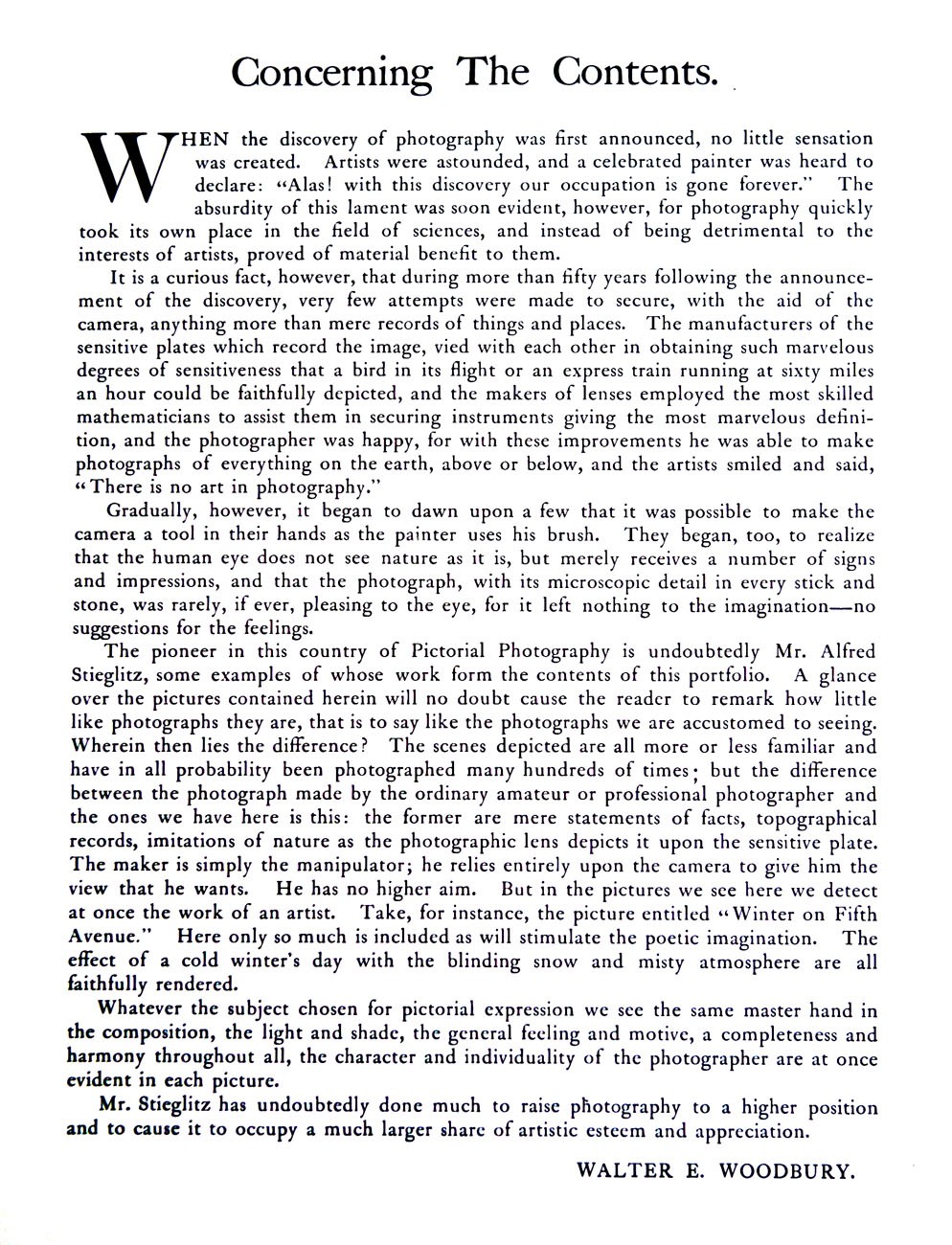 Walter E. Woodbury: Concerning The Contents