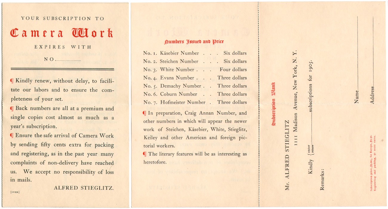 Camera Work Subscription Form