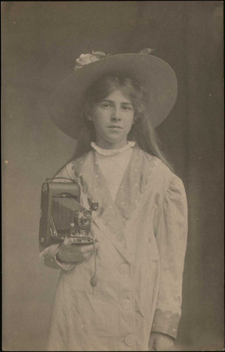Dorothy Tucker with Kodak 3A Folding Pocket Camera