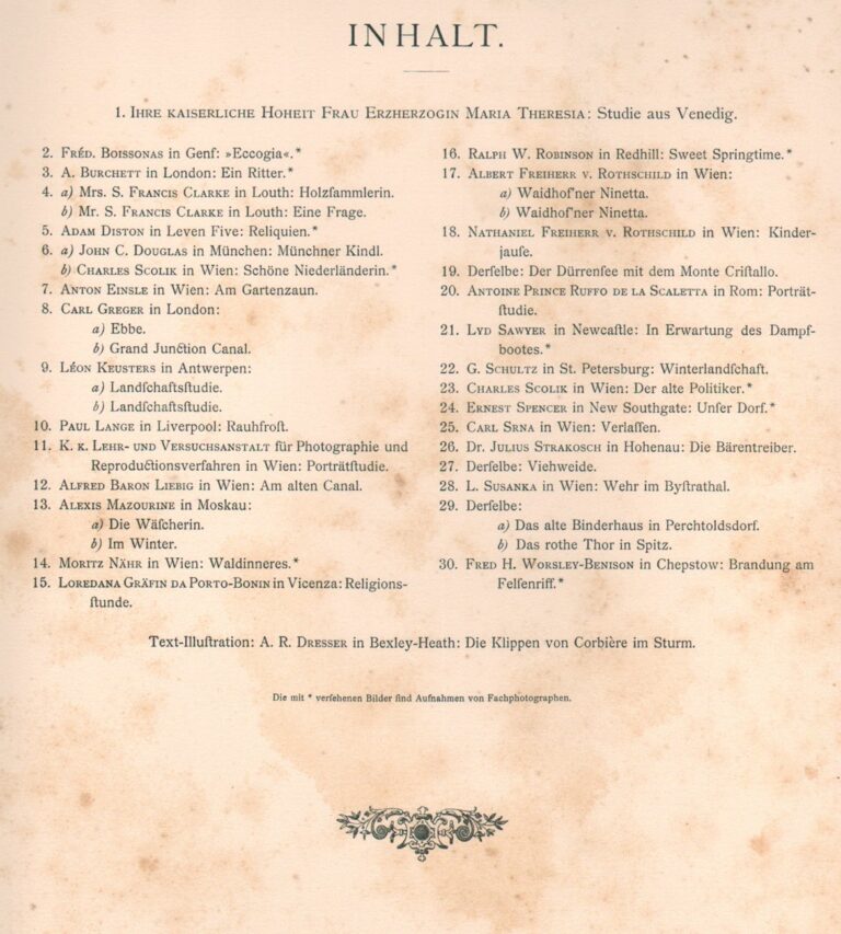 Inhalt (Contents) Plate List