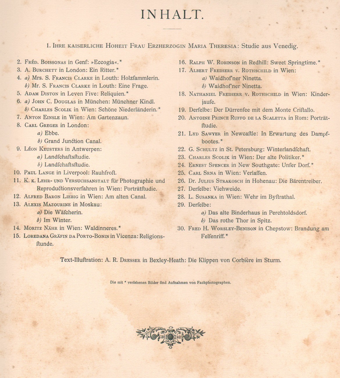 Inhalt (Contents) Plate List