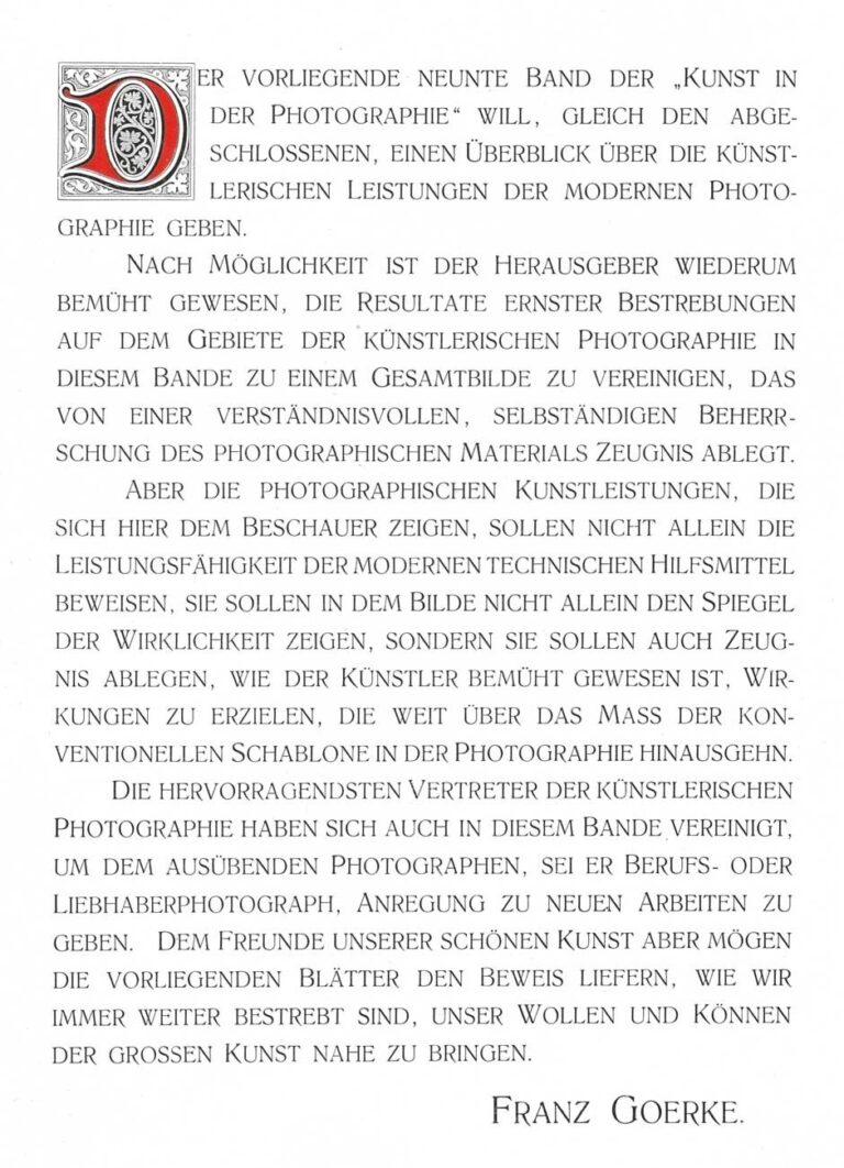 Preface by Franz Goerke: Die Kunst in der Photographie