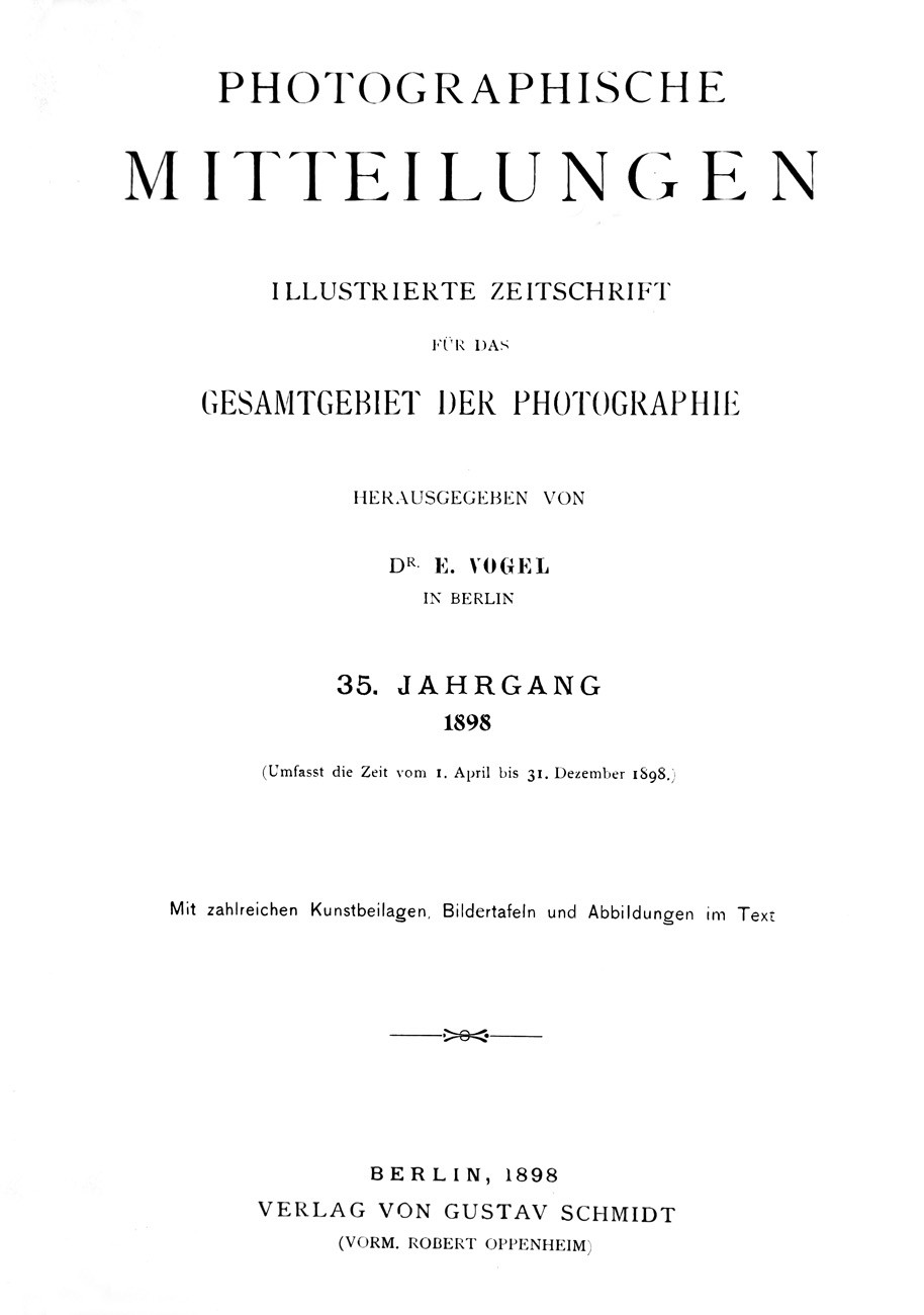 Title page:  Photographische Mitteilungen- 1898