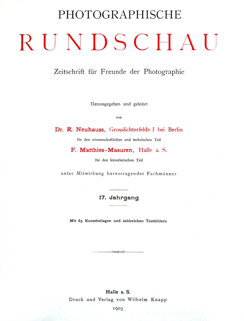 Title page:  Photographische Rundschau- 1903