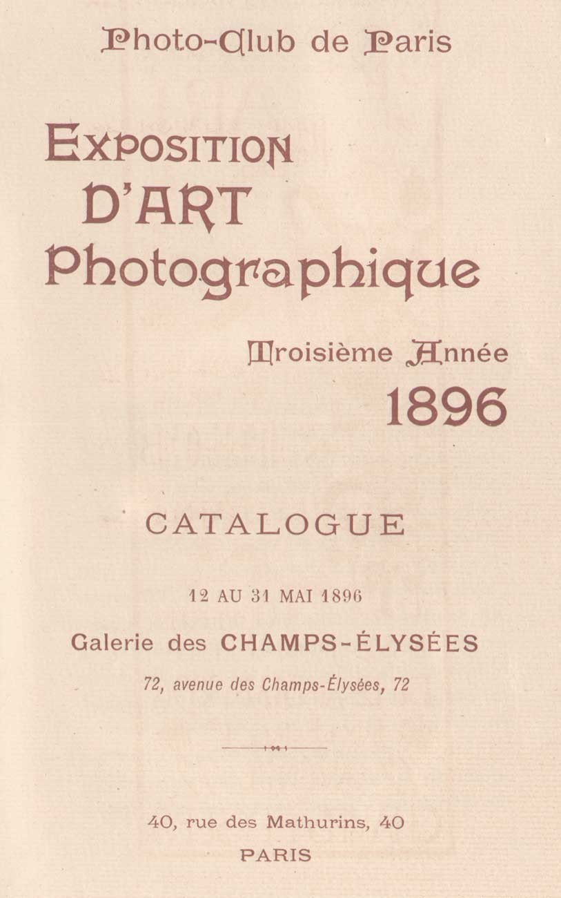 Title page: 1896 Exposition d’Art Photographique Salon Catalogue