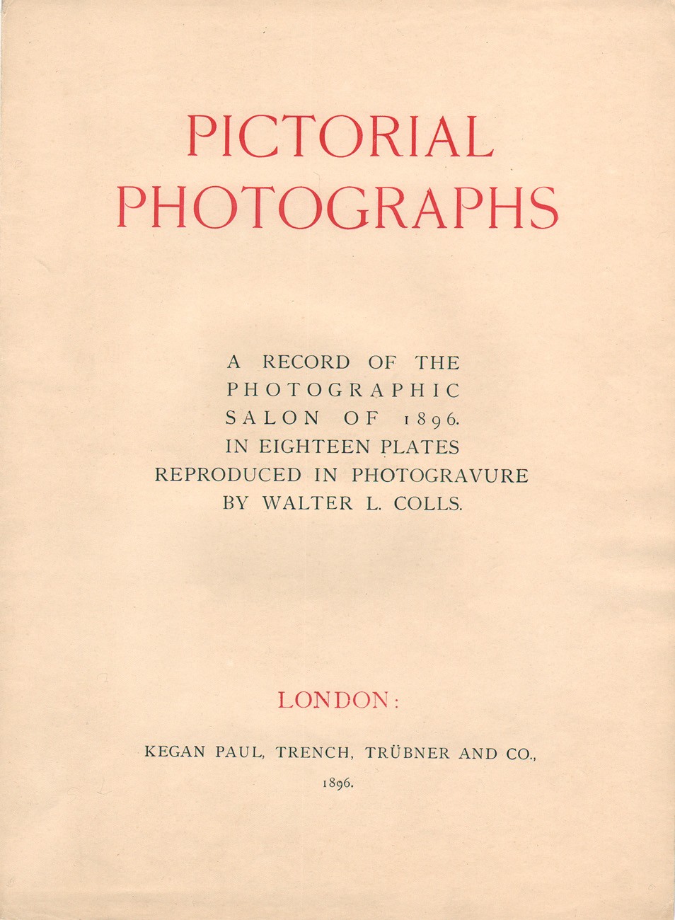 Title Page: Pictorial Photographs 1896
