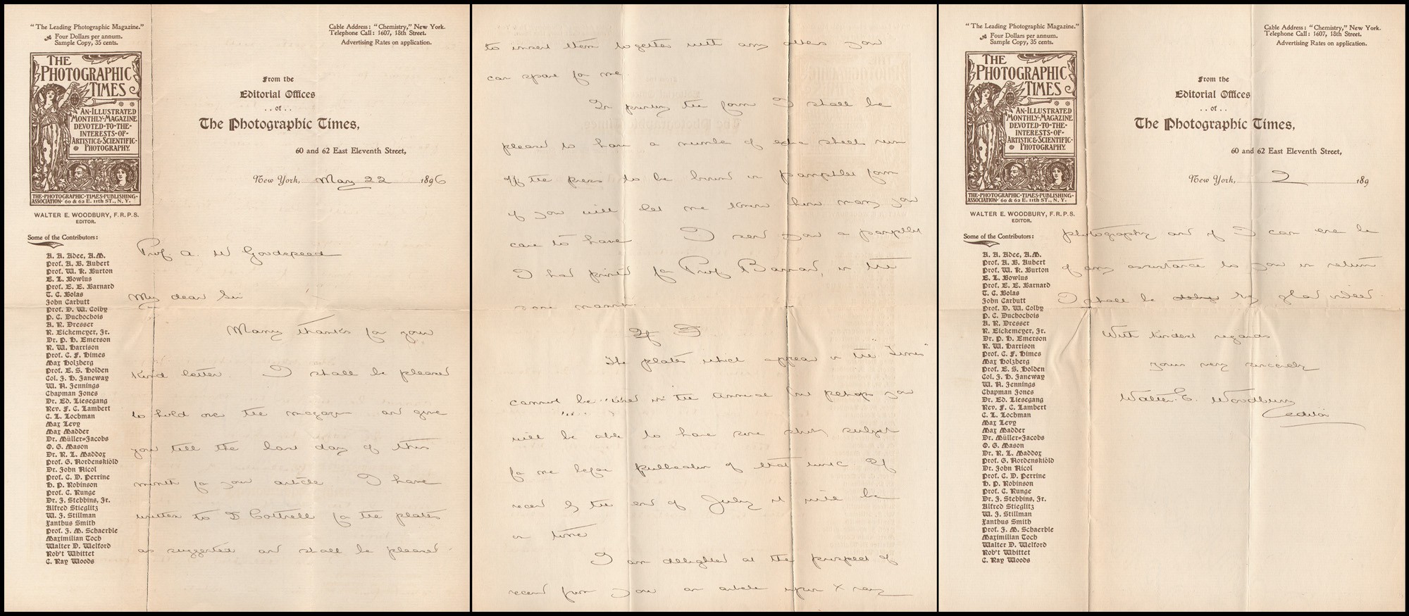 Letter:  Photographic Times editor Walter E. Woodbury to A.W. Goodspeed